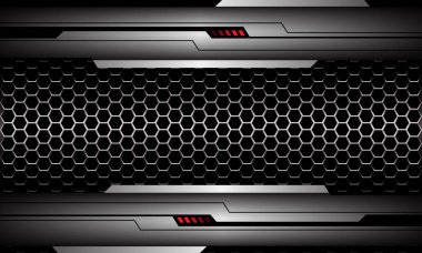 Altıgen ağ örgüsü geomerik tasarım modern arkaplan çizimi üzerine soyut gümüş siber fütüristik teknoloji.