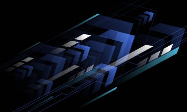 Siyah tasarım üzerinde soyut mavi oklar hız hareket teknolojisi fütüristik stil geometrik yön modern yaratıcı arkaplan çizimi.