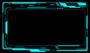 HUD, mavi kullanıcı arayüzü ögeleri tasarım modern teknoloji fütüristik kontrol paneli dijital hologram pencere oyun menüsü dokunuşlu siber monitör mavi arkaplan vektör ilülasyonu.