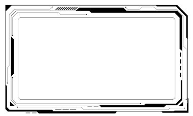 HUD, siyah kullanıcı arayüzü elementlerini tasarım modern teknoloji fütüristik kontrol paneli dijital sanal pencere oyun menüsü siber monitöre dokunarak beyaz arkaplan vektör ilülasyonunu ayarlar.