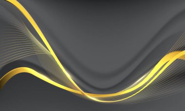 Gri lüks arka plan illüstrasyonunda soyut altın kurdele eğrisi çakışıyor
