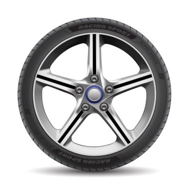 Gerçekçi alüminyum araba tekerleği ile beyaz arka plan vektör çizim üzerinde lastik stil spor yarış.