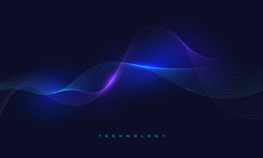 Soyut mavi menekşe teknolojisi fütürist çizgi dalga eğrisi tasarımı modern yaratıcı arkaplan çizimi.