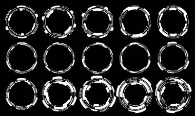 Bilim kurgu beyaz daire kullanıcı arayüzü elementleri seti teknoloji fütüristik tasarım kara arkaplan vektör illüstrasyonunda modern yaratıcı.