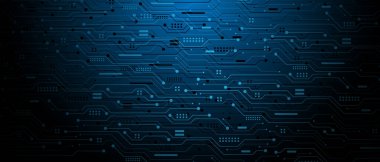 Soyut siyah devre kartı teknolojisi elektronik elementler bilgisayar anakart dijital arkaplan illüstrasyonu.