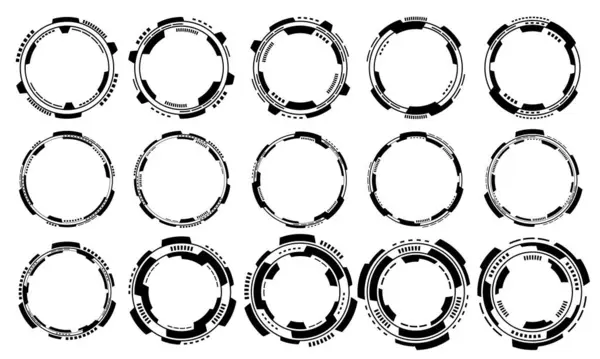 Bilim kurgu siyah çember kullanıcı arayüzü elementleri kümesi teknoloji fütüristik tasarım beyaz arkaplan vektör illüstrasyonunda modern yaratıcı.