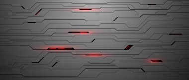 Soyut metal çizgi devresi kırmızı ışık enerji teknolojisi fütüristik stil geometrik tasarım modern arkaplan çizimi.