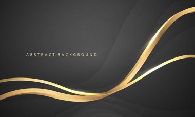 Siyah lüks arka plan vektöründe soyut altın kurdele eğrisi çakışıyor