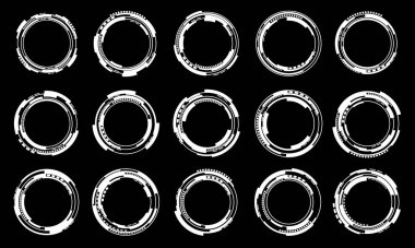 Bilim kurgu beyaz daire kullanıcı arayüzü elementleri seti teknoloji fütüristik tasarım kara arkaplan vektör illüstrasyonunda modern yaratıcı.