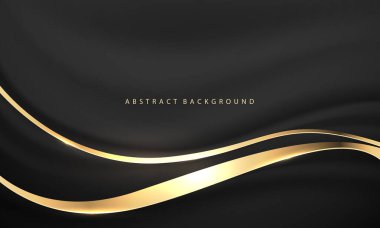 Siyah lüks vektör illüstrasyonunda soyut altın kurdele eğrisi çakışıyor.