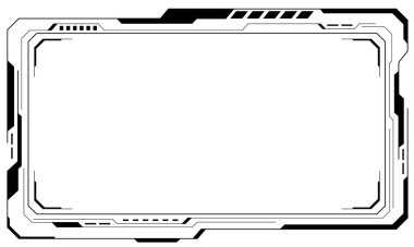 Hud çerçeve siyah kullanıcı arayüzü unsurları tasarlıyor modern teknoloji fütüristik kontrol paneli dijital sanal pencere oyun menüsü beyaz arkaplan vektör ilülasyonunda siber monitöre dokunuyor.