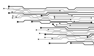 Siyah çizgi devre bilgisayar teknolojisi beyaz arkaplan tasarımı yaratıcı vektör illüstrasyonunda fütürist.