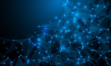 Soyut teknoloji mavi üçgen düşük çokgen ağ örgüsü ağ geometrik tasarımı modern fütüristik arkaplan çizimi.