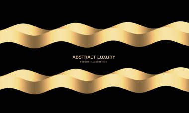 Siyah boş uzay lüks arka plan çizimi üzerinde soyut altın kurdele eğrisi dokusu örtüşür.