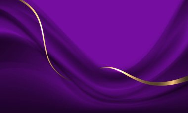 Mor lüks arka plan vektör illüstrasyonunda soyut altın kurdele dalga eğrisi.