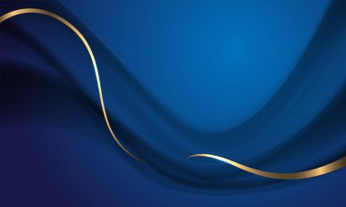 Mavi lüks arka plan illüstrasyonunda soyut gri dalga altın kurdele eğrisi.