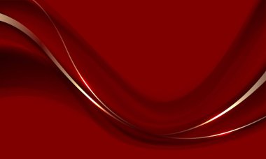 Kırmızı lüks arka plan vektör illüstrasyonunda soyut altın kurdele dalga eğrisi.
