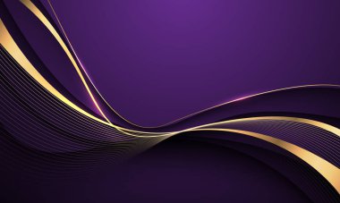 Mor lüks arka plan vektör illüstrasyonunda soyut dalga altın kurdele eğrisi.