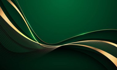 Yeşil lüks arka plan vektör illüstrasyonunda soyut dalga altın kurdele eğrisi.