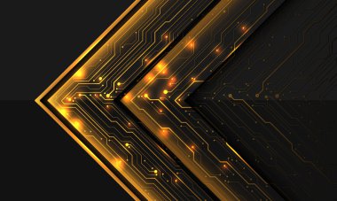 Sarı ok teknolojisi devre siber yön geometrik siyah tasarım modern fütürist yaratıcı arka plan çizimi.