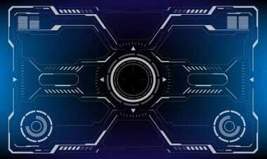 HUD bilim kurgu arayüzü beyaz dairesel geometrik tasarım mavi vektör illüstrasyonunda yaratıcı teknoloji görüntüsü.