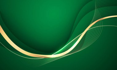 Soyut gri dalga altın kurdele eğrisi yeşil tasarım modern lüks arka plan çizimi.