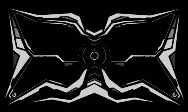 HUD bilim kurgu arayüzü beyaz dairesel geometrik tasarım siyah vektör illüstrasyonunda yaratıcı teknoloji görüntüsü.