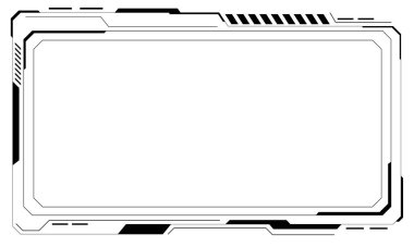 Hud çerçeve siyah kullanıcı arayüzü unsurları tasarlıyor modern teknoloji fütüristik kontrol paneli dijital sanal pencere oyun menüsü beyaz arkaplan vektör ilülasyonunda siber monitöre dokunuyor.