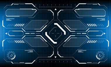 HUD bilim kurgu arayüzü beyaz dairesel geometrik tasarım mavi vektör illüstrasyonunda yaratıcı teknoloji görüntüsü.