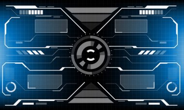 HUD bilim kurgu arayüzü beyaz dairesel geometrik tasarım mavi vektör illüstrasyonunda yaratıcı teknoloji görüntüsü.