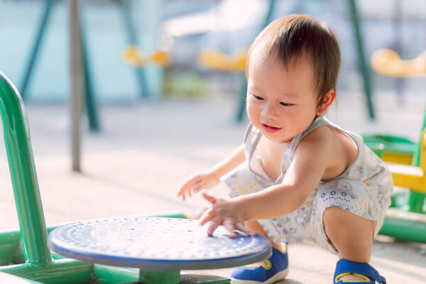Curious Toddler Playground Sweet Baby Boy Joyful Smile Explores Playground Royalty Free Stock Photos