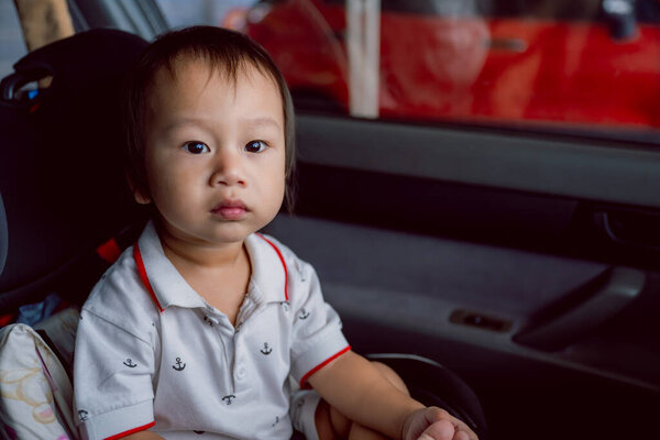 Little Boy Smiling While Sitting Car Seat Toddler Aged Years Royalty Free Stock Images