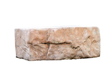 Marble Rock Stone podyumu beyaz arkaplanlı ürün tanıtımı için izole edildi. Kesme yolu ile Rocky cliff grunge. Sert yüzey dokusuyla Bahçe Kayaları Rafı.