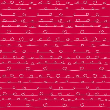 Valentine's day concept. A red and white background featuring a seamless pattern of continue line white hearts arranged in a decorative design. Wrapping paper. clipart