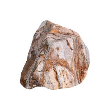 Arka planda izole edilmiş tek bir taş parçası, pürüzlü dokusu olan doğal bir kaya. Taş bahçe süslemesi.