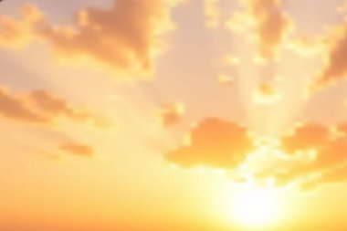 Renkli bir gökyüzünde parlayan güneş ve dağınık bulutlar. Arkaplanda turuncu bulutlar ve güneş ışığı. Renkli bir gökyüzünde parlayan güneş. Arkaplanda turuncu bulutlar ve güneş ışığı.