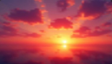 Akşamları parlayan bulutlarla birlikte kızıl gün batımı gökyüzü. Güneş parlayan arkaplan.