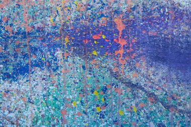 Noktaların görüntüsü ve çok renkli parlak boyalar içeren soyut bir arkaplan. Duvar kâğıdı ve tasarım için kullanılabilir                               