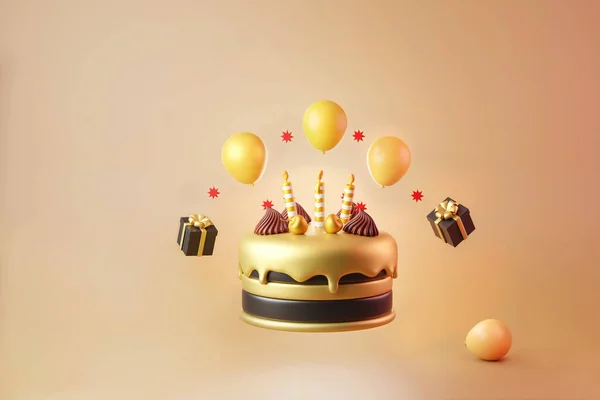 Latające Urodziny Tort Obchody Nowego Roku Czarnym Pudełkiem Kartę Podarunkową — Zdjęcie stockowe