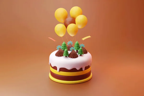 Weihnachten Schokoladenkuchen Mit Weißem Zuckerguss Illustration Mit Einem Niedlichen Ballon — Stockfoto
