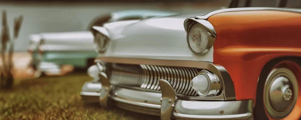 Närbild Bild Vintage Bil Grädde Och Orange Färger Med Flod — Stockfoto