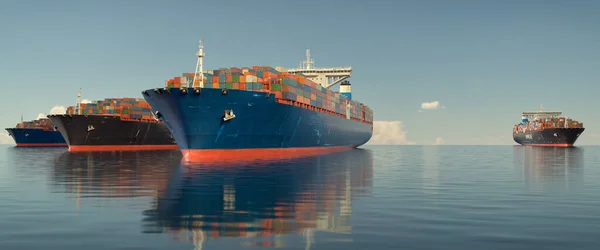 Luftaufnahme Von Frachtschiffen Frachtcontainern Containerschiffen Blauen Meer Luftaufnahme Rendering Und — Stockfoto