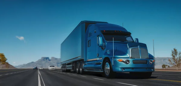 Grote Vrachtwagen Containers Intercity Weg Daytime Hemel Achtergrond Concept Vervoer — Stockfoto