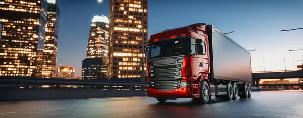 Vrachtwagen Transport Met Containers Weg Door Stad Achtergrond Grote Stad — Stockfoto