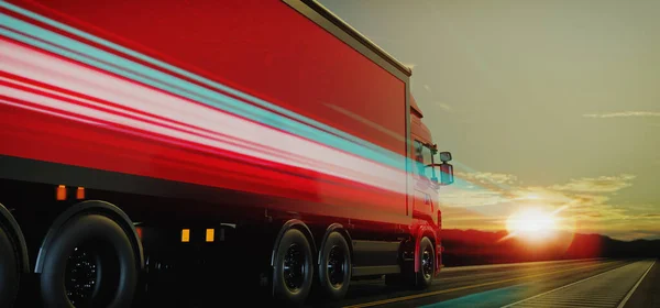 Zijkant Van Een Vrachtwagen Met Een Container Weg Snijden Door — Stockfoto