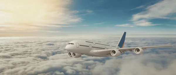 Osobní Letadlo Míří Vysokou Rychlostí Letišti Uprostřed Jasné Oblohy Vykreslení — Stock fotografie