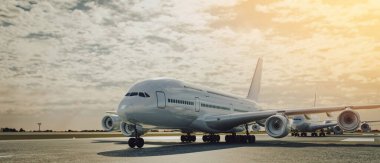 Uçak pistte. 3d görüntüleme ve resimleme.