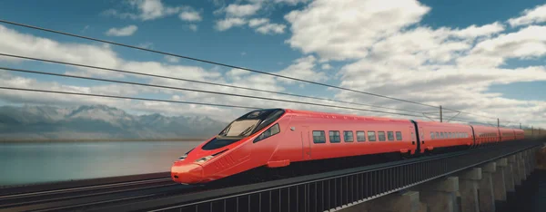 Pociąg Dużych Prędkości Bardzo Komfortowy Pociąg Dużych Prędkości Kolorze Czerwonym — Zdjęcie stockowe