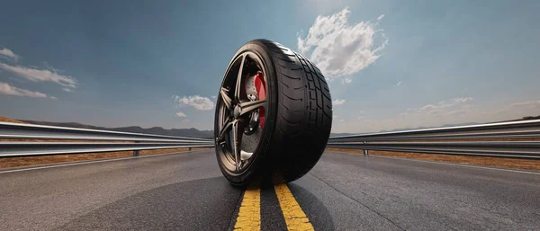 Car Wheels Highway Rendering Illustration — Stock Photo, Image