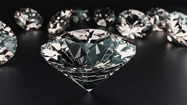 Glänzende Diamanten Auf Schwarzem Hintergrund Rendering Illustration — Stockfoto